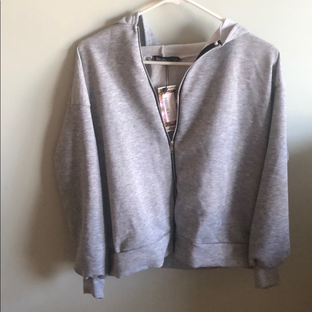 Zip up grey hoodie with hood (no pockets)